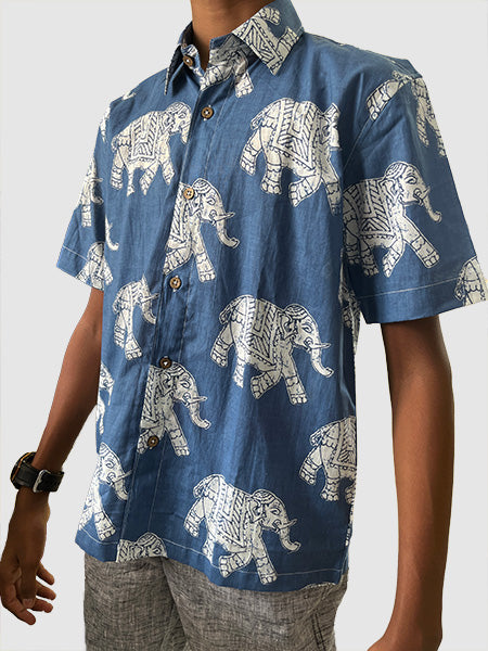 Blue elephant print shirt