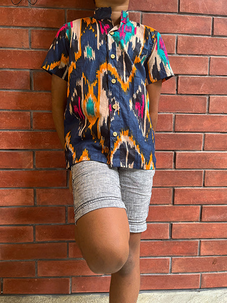 Blue Ikkat print shirt