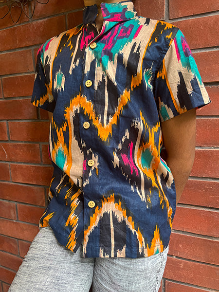 Blue Ikkat print shirt