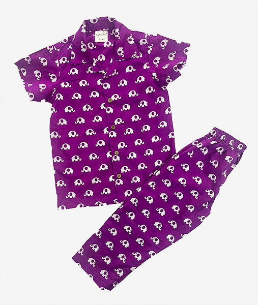 Purple elephant print night set